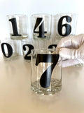 Mid Century Numbered Glasses, Heavy Old-Fashioned Glasses