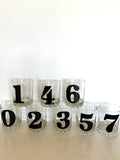 Mid Century Numbered Glasses, Heavy Old-Fashioned Glasses