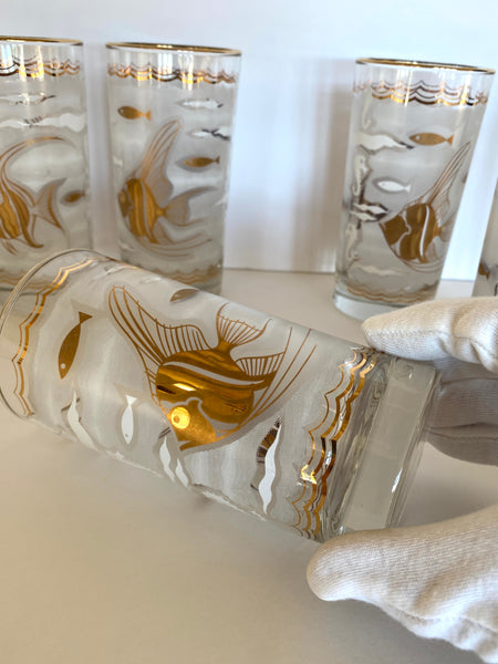 Mid-Century Libby Glass Cocktail Set with Gold Band- 5 Pieces
