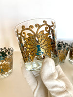 Mid Century Gold Green Rocks Glasses