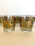 Mid Century Gold Green Rocks Glasses