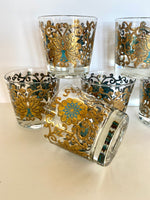 Mid Century Gold Green Rocks Glasses