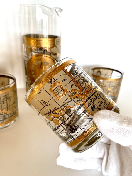 Set of 8 Vintage Highball Glasses by Cera in the Old World Map