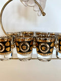 Mid Century Shot Glasses Caddy (8), MCM Gold Shot Glasses Caddy Set