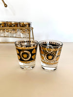 Mid Century Shot Glasses Caddy (8), MCM Gold Shot Glasses Caddy Set