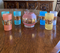 Bartlett Collins Pastel Cocktail Set (8 Pc Set), Pitcher w/ Wand + 6 Glasses