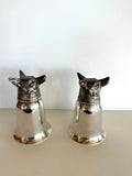 Vintage Silver-Plated Fox Stirrup Cups by PM Italy, Pair of Fox Stirrup Cups