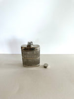 Art Deco Chrome Flask, "Cage" Exterior, Glass Interior (original cork inside cap)