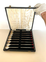 Art Deco Red Cherry Muddler Stirrer Spoons, in original box (8)