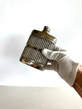 Art Deco Chrome Flask, "Cage" Exterior, Glass Interior (original cork inside cap)