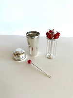 Miniature 1940s Cocktail Shaker, Cherry Picks Set, P.H. Vogel & Co.